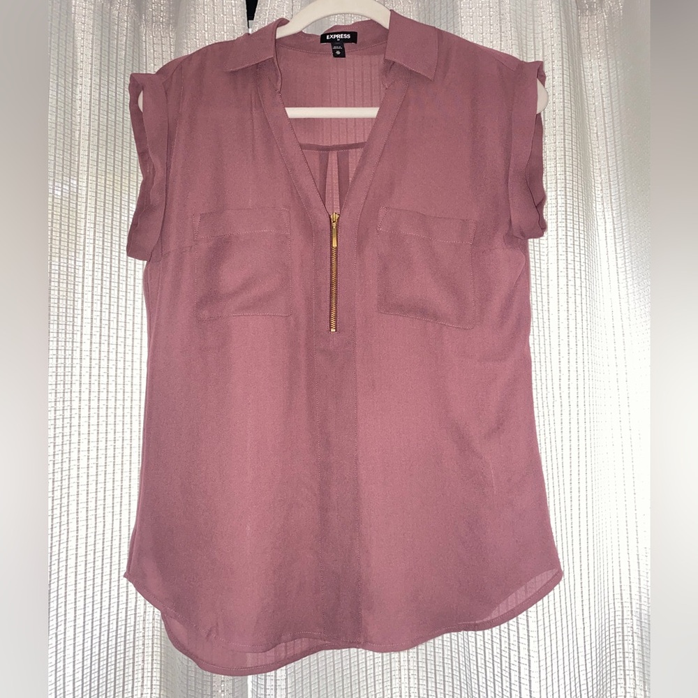 Express Women's Mauve Blouse with Gold Zipper